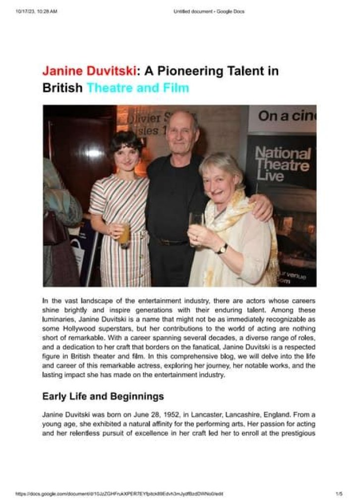 Janine Duvitski Biography, Age, Height, Husband, Net Worth, Family